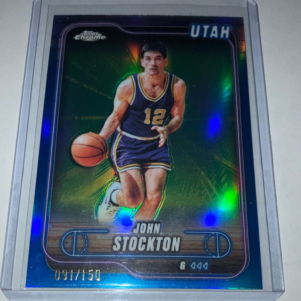 Topps Chrome John Stockton Utah Blue Green Holo Basketball Card /150